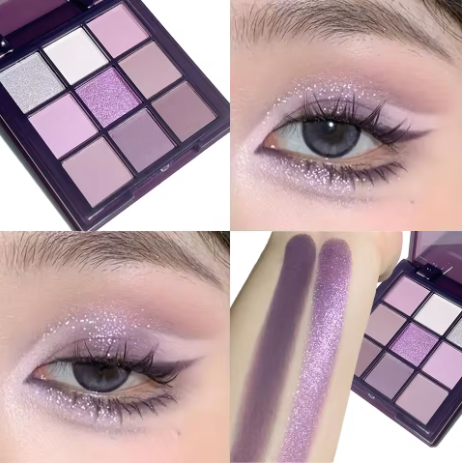 Dreamgirl Charming Purple Eyeshadow Palette 9 Colors Smoky Purple Low Saturation Pearly Matte Hot Purple Multicolor Eyeshadow