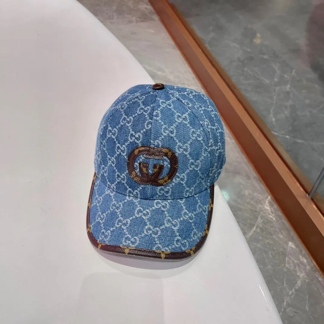 Brown, white, black and blue Caps