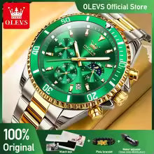 OLEVS Watches Top Luxury Brand Original Water Resistant Chronograph Stainless Steel Moon Phase Date Rotary Dial