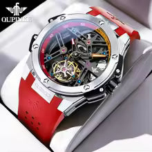 OUPINKE 8003 Fashion Hollow Automatic Watch for Men 45mm Big Dial Tourbillon Mechanical Men's Watches Waterproof Luxury Wristwatch