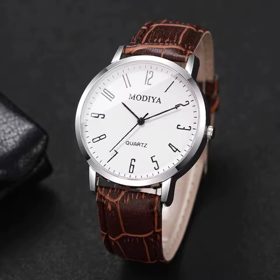 3pcs/set Fashion Arabic Dial Leather Strap Casual Quartz Watches (No Box)