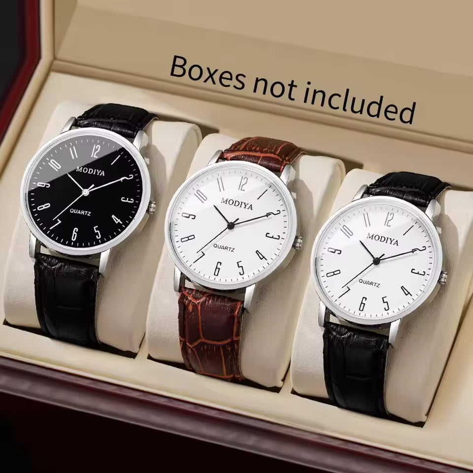 3pcs/set Fashion Arabic Dial Leather Strap Casual Quartz Watches (No Box)