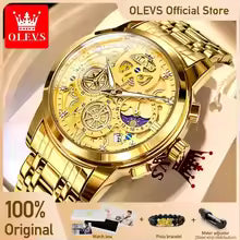 OLEVS Original Luxury Brand Watches Men's Quartz Watch Waterproof Gold Skeleton Style 24 Hours Day Night New