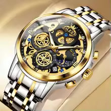 OLEVS Original Luxury Brand Watches Men's Quartz Watch Waterproof Gold Skeleton Style 24 Hours Day Night New