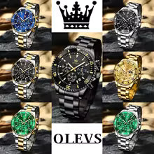 OLEVS Watches Top Luxury Brand Original Water Resistant Chronograph Stainless Steel Moon Phase Date Rotary Dial