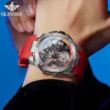 OUPINKE 8003 Fashion Hollow Automatic Watch for Men 45mm Big Dial Tourbillon Mechanical Men's Watches Waterproof Luxury Wristwatch